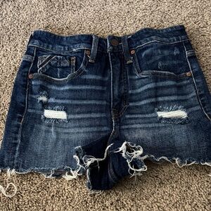 Buckle Dark Blue Distressed Jean Shorts